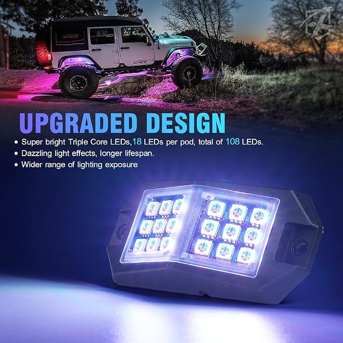 Xprite RGB LED Rock Lights Wide Angle Bluetooth Multicolor Neon Lighting - Image 2