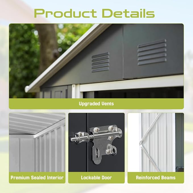 8' x 6' Outdoor Storage Shed, Sturdy Metal Building w/Lockable Doors - Image 5