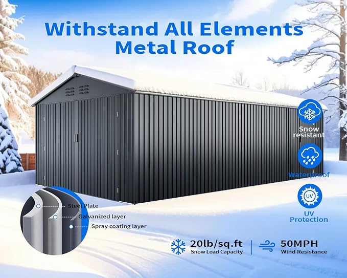 20 x 13 FT Outdoor Storage Shed, Metal Garage Shed - Image 8