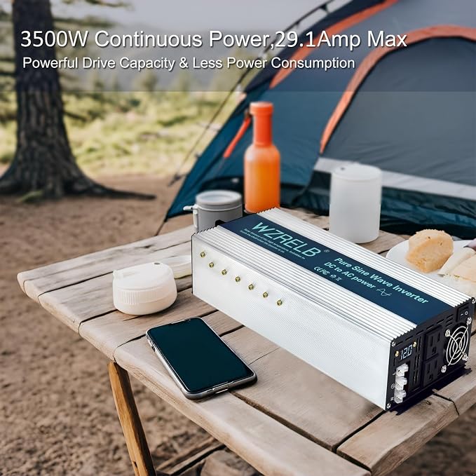 WZRELB 4000W Pure Sine Wave Inverter, Car Power Inverter 12V DC to 110V 120V AC - Image 3