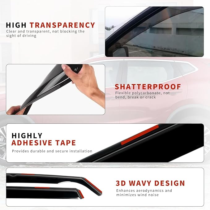 in Channel Rain Guards for 2021 2022 2023 2024 Nissan Rogue S, Smoke Tinted - Image 4