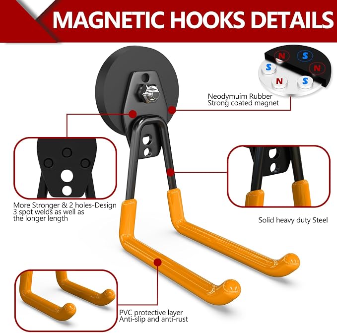 3-H Heavy Duty Magnet Garage Hooks 2 Pack, Extra Large Strong Magnetic Hooks - Image 4