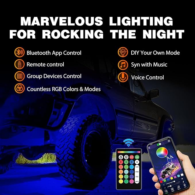 Nilight RGB LED Rock Lights Kit 12 Pods Underglow Multicolor Neon Pod - Image 2