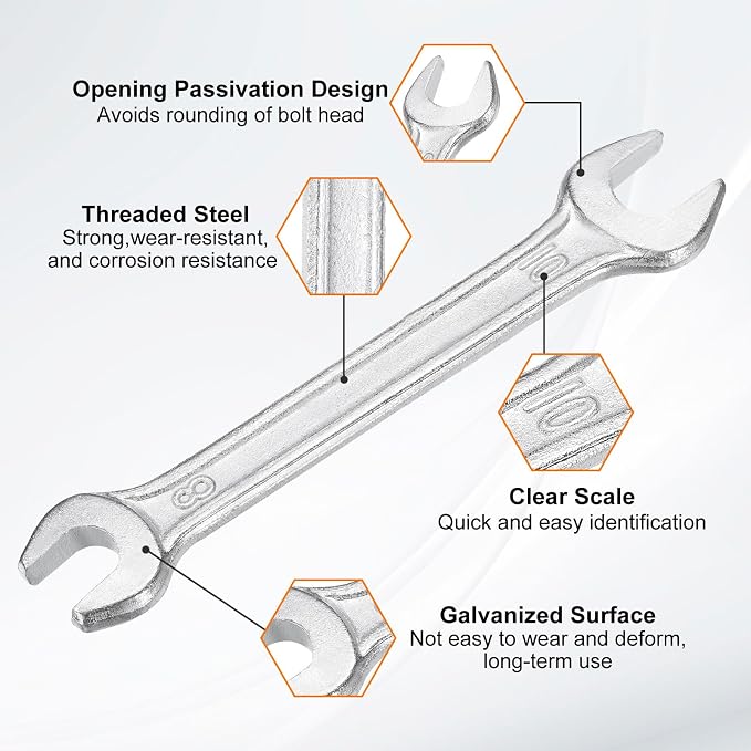 HARFINGTON 2pcs Double Open End Wrench 8mm x 10mm Metric 15 Degree Offset Angle - Image 4