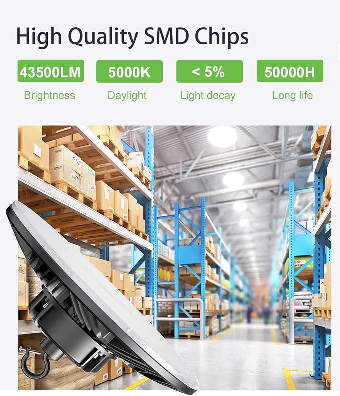 300W UFO-LED-High-Bay-Light, UL & DLC Listed 5000K Daylight 43500LM, 0-10V - Image 2