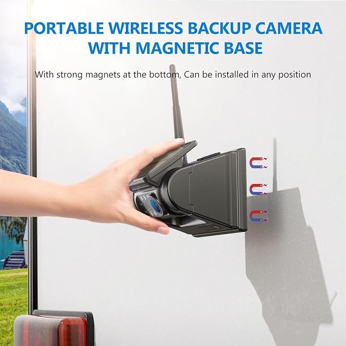 Magnetic Solar Wireless Backup Camera HD1080P 3 Mins DIY Installation DVR 7" - Image 2