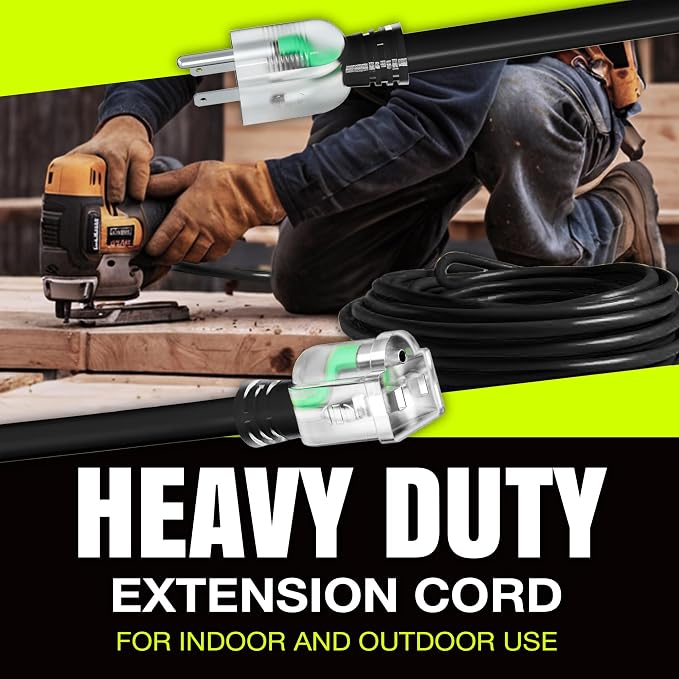 50ft Outdoor/Indoor Extension Cord 16/3 Gauge Heavy Duty 3 Prong SJTW, - Image 7