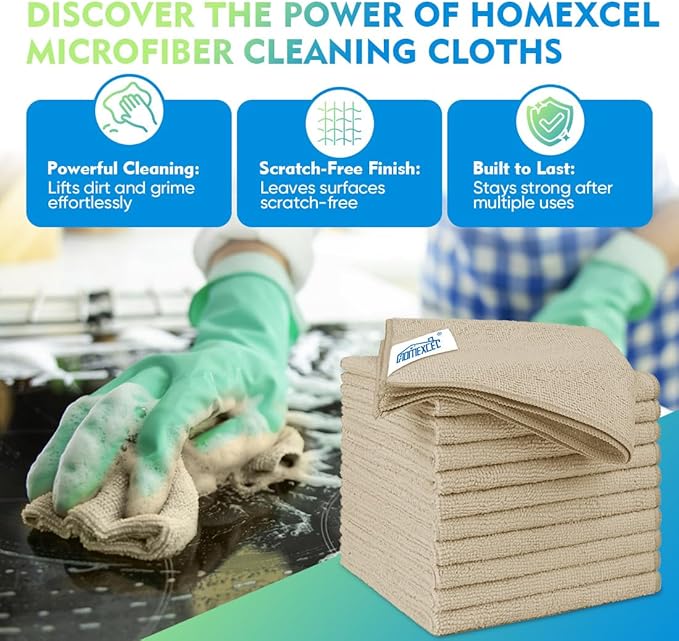 HOMEXCEL Brown Microfiber Cleaning Cloth 12 Pack, 12.5 x 12.5 inch Microfiber - Image 2