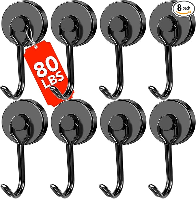 DIYMAG Black Magnetic Hooks, 80LBS Strong Magnetics Hooks Heavy Duty, Magnet by DIYMAG