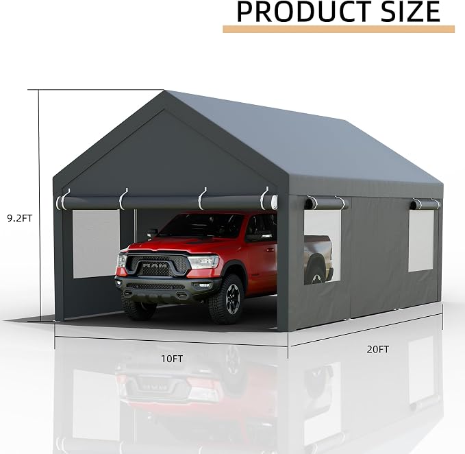 JY QAQA Carport, 12x20 FT Heavy Duty Carport - Image 2