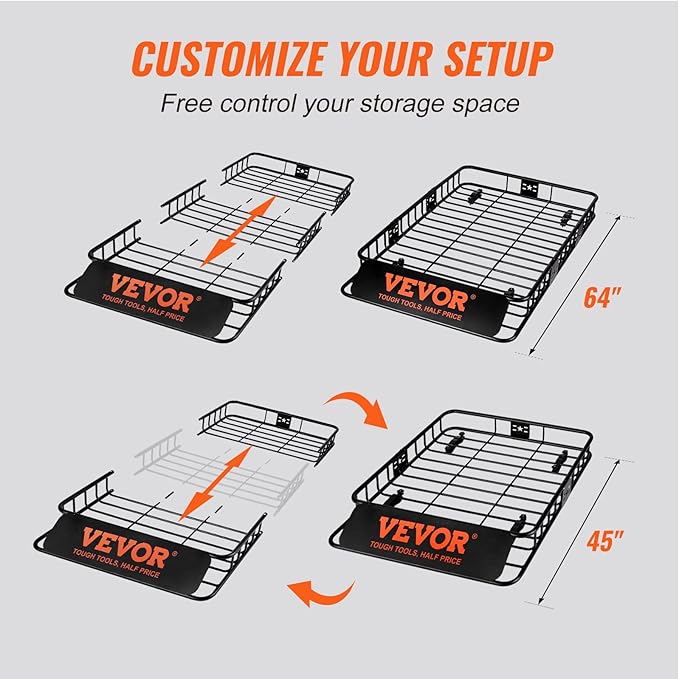 VEVOR Roof Rack Cargo Basket, Heavy-Duty Steel 200 LBS Capacity Universal Roof - Image 4