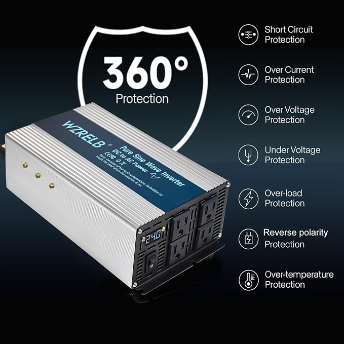 WZRELB 2000W Pure Sine Wave Inverter 24V DC to 110V 120V AC, Car Power Inverter - Image 5