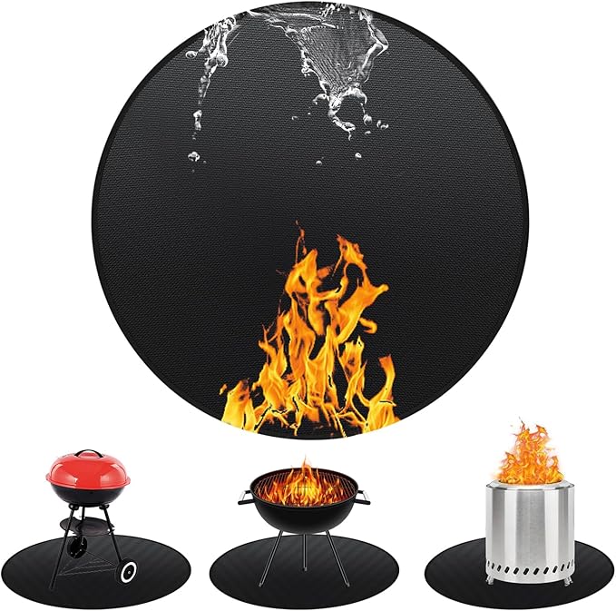Round BBQ Grill Mat, 40 inches Double-Sided Fireproof Pad Waterproof Deck by Unknown