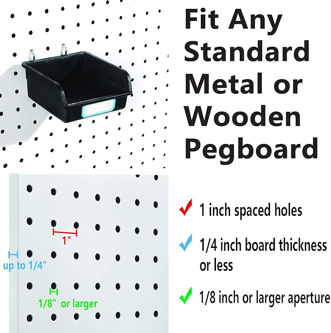 FRIMOONY Pegboard Bins with Hooks and Labels, - Image 5