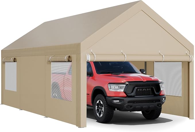 JY QAQA Carport, 12x20 FT Heavy Duty Carport Reinforced Steel Poles by JYQAQA