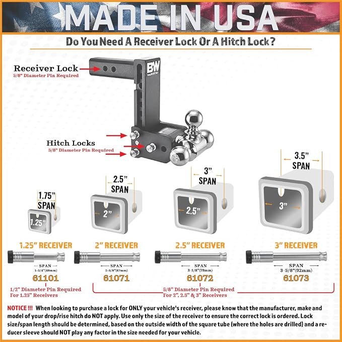 61673 | 3 Pack, Keyed Alike, Receiver Locks - Image 4