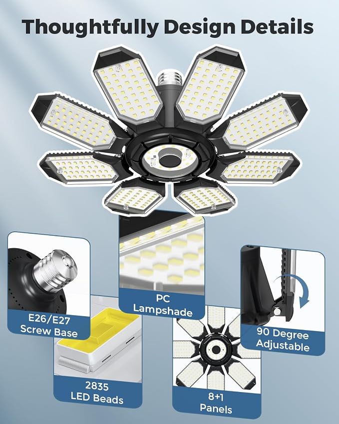 Adiding LED Garage Ceiling Lights 14000Lm w/ 8 Adjustable Panels, Super Bright - Image 3
