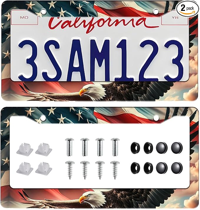 2 Pack US Flag Eagle Universal License Plate Frame by Unknown