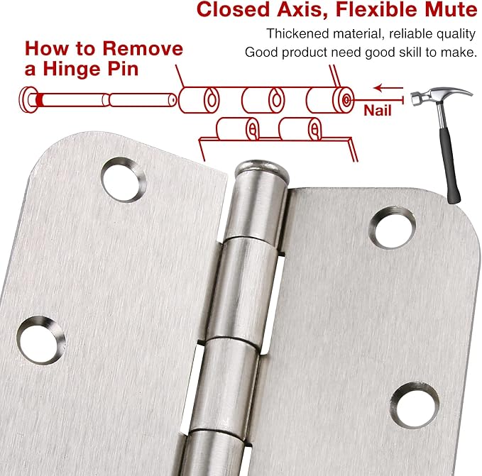 30 Pack Satin Nickle Door Hinges Brushed 3.5 Inch Interior Rounded 5/8" Radius - Image 5