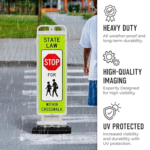 State Law Stop for Pedestrian in Crosswalk MUTCD R1-6a Sign, Double Sided 3M - Image 6