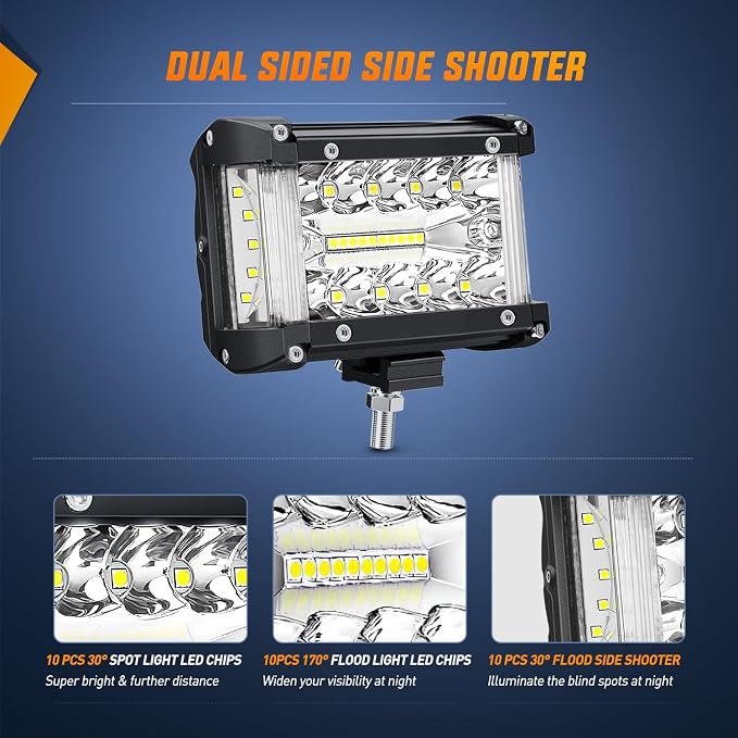 Nilight Side Shooter Light Bar 4.3 Inch Triple Row Spot Flood Combo - Image 5