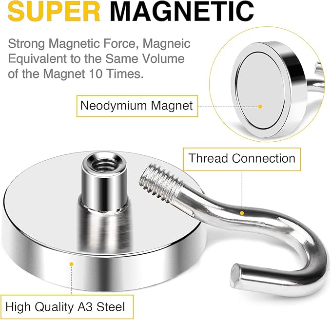 DIYMAG Magnetic Hooks, 150 LB Heavy Duty Strong Magnet - Image 3