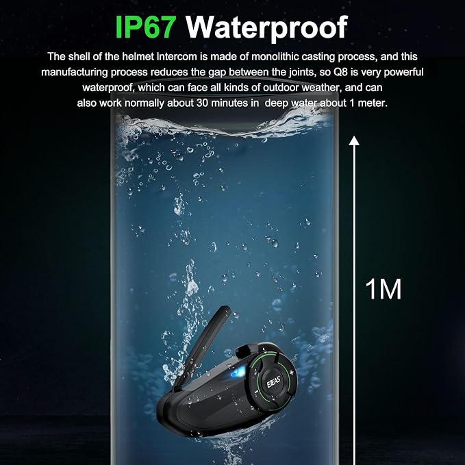 EJEAS Q8 1PC Motorcycle Bluetooth Headset, Upgraded Mesh 3.0 Intercom System - Image 6