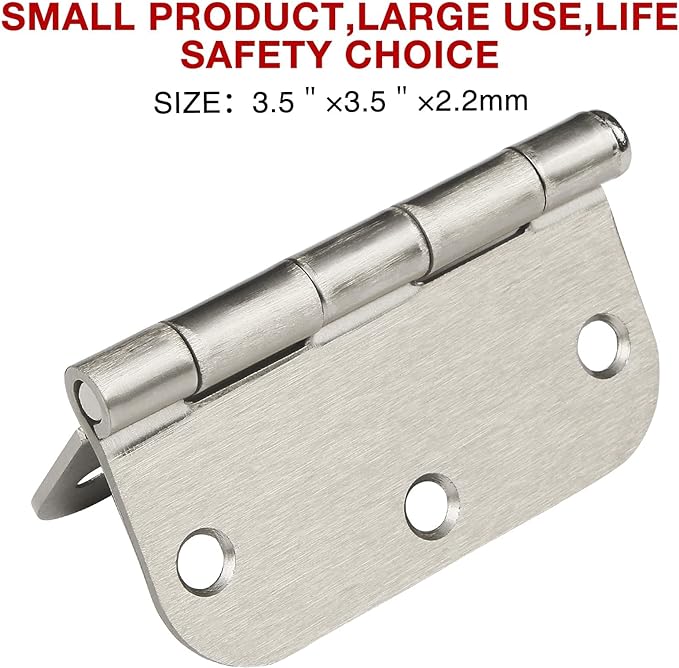 100 Pack Interior Door Hinges Brushed Nickel 3.5 inch x 3 1/2" 5/8" Round - Image 2