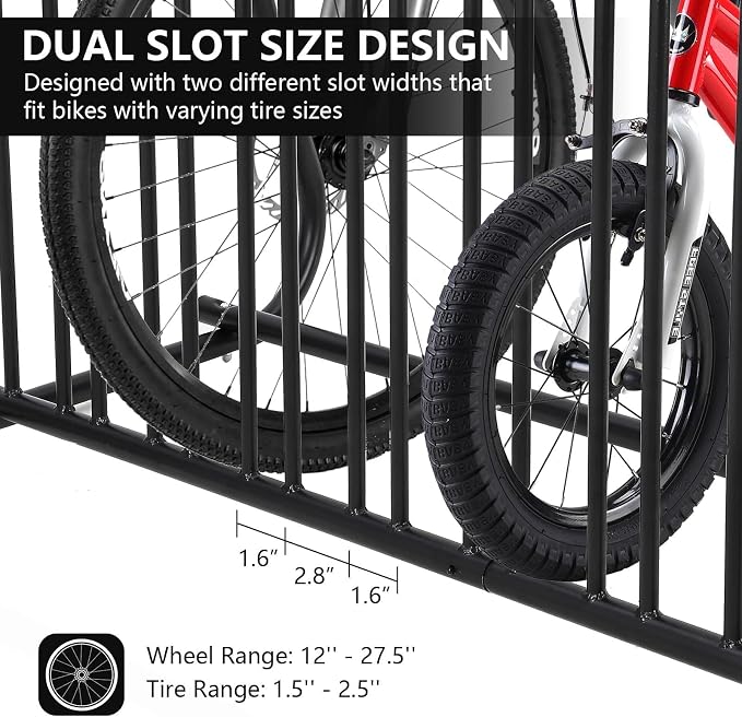 Commercial Floor Bike Rack Stand-10 Bike Rack, Dual Slot Size and Dual-Side - Image 2