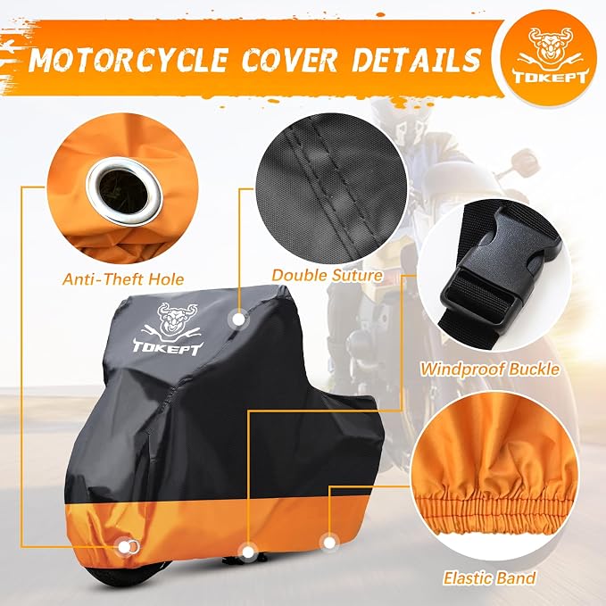 Motorcycle Cover, All-Season Waterproof Outdoor Sun Protection Fit up to 104 - Image 3