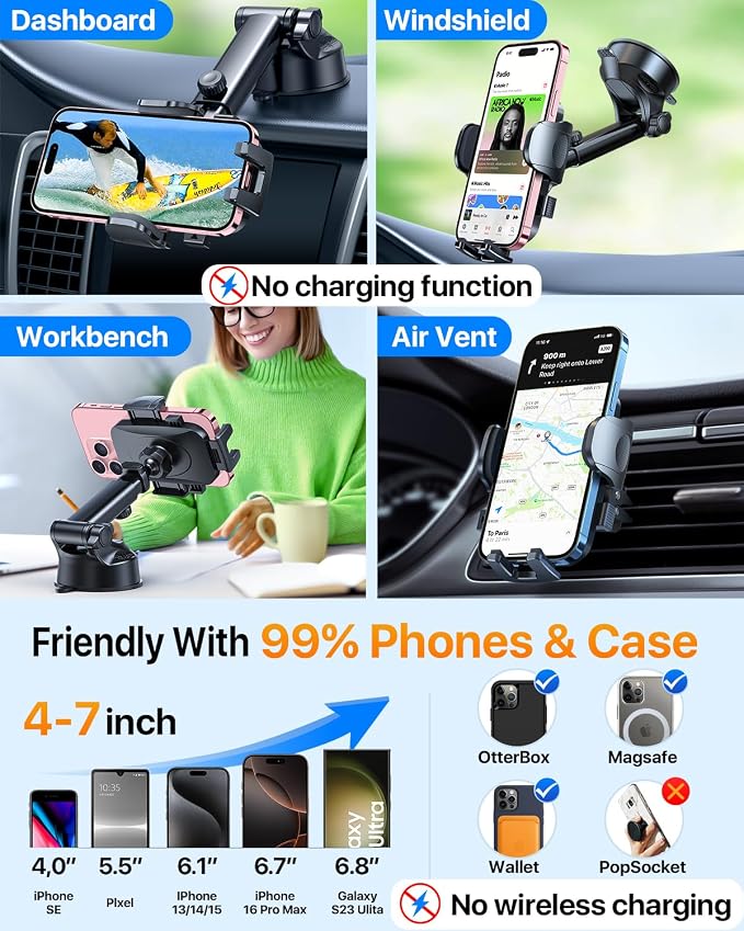 HTU 2025 Upgraded Car Phone Holder 【Safety Certs & No Smell】 Cell Phone Holder - Image 4
