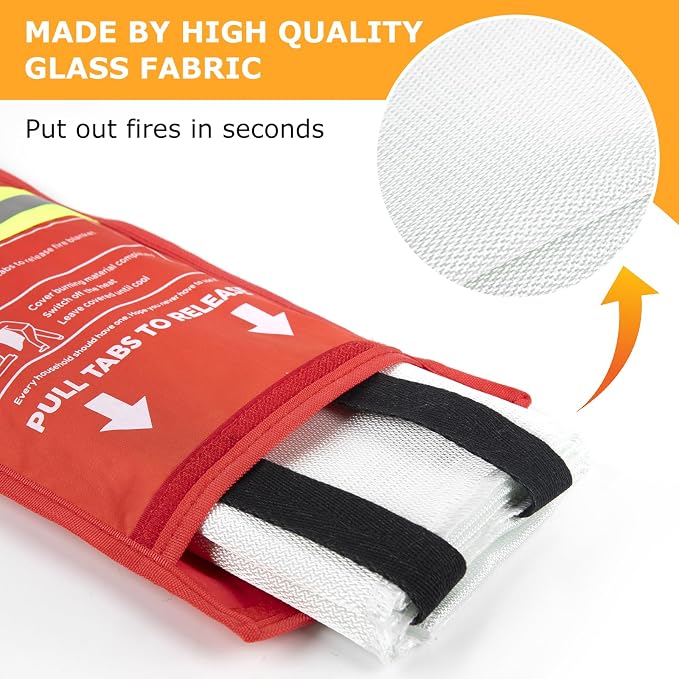 Emergency Fire Blanket, 2 Pack Fiberglass Flame Retardant Fire Blankets - Image 6