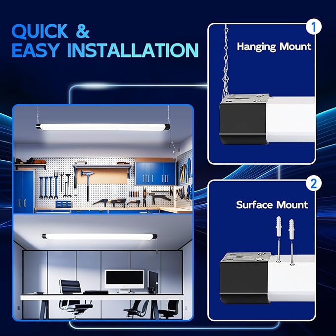 hykolity 120W LED Shop Light Linkable, 5000K 4FT Black Utility Shop Lights - Image 3