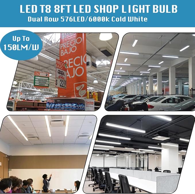 4 Pack, Led Shop Lights, 8FT Led Shop Light, 100W 6000K 15000LM Clear White - Image 4
