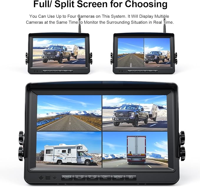 Fookoo HD 1080P 9" Wireless Backup Camera System, 9-inch Quad Split Screen - Image 7