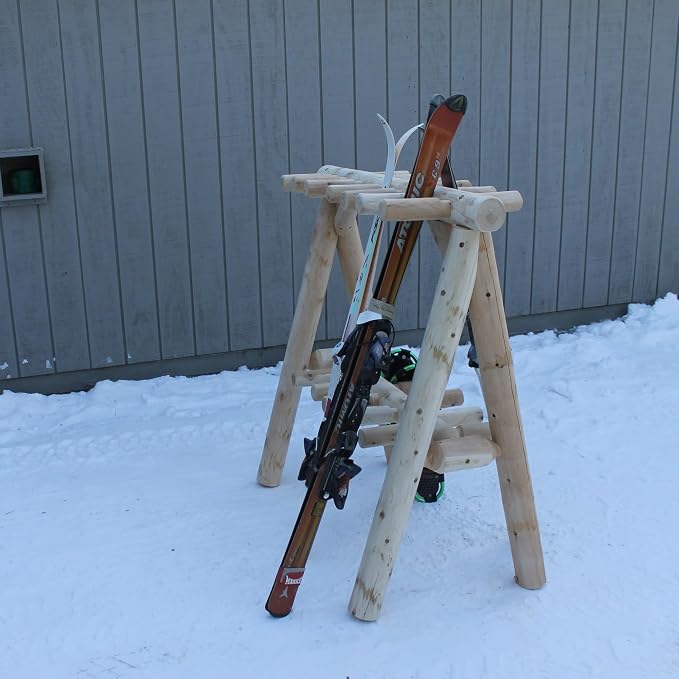 13-Place Freestanding Log Ski Rack Holder, Indoor & Outdoor Snowboard Racks - Image 5