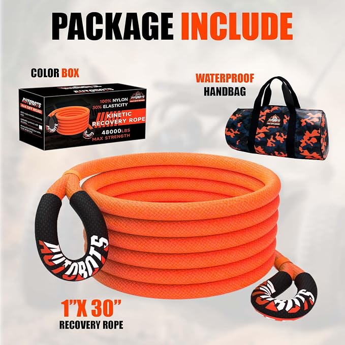 AUTOBOTS Kinetic Recovery Rope 1" x 30'，Heavy Duty Tow Rope Tow Strap - Image 6