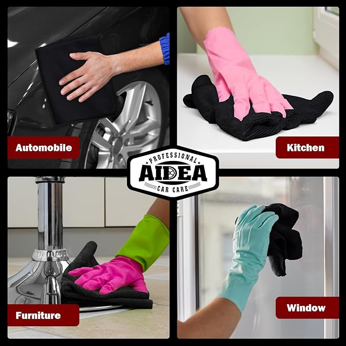 AIDEA Microfiber Cleaning Cloth Black 50PK, Microfiber Towels - Image 5
