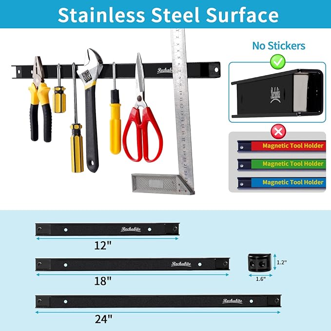 12" 18" 24" Magnetic Tool Holder Strip, Metal Tool Organizer Rack - Image 4