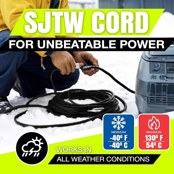 50ft Outdoor/Indoor Extension Cord 16/3 Gauge Heavy Duty 3 Prong SJTW, - Image 8