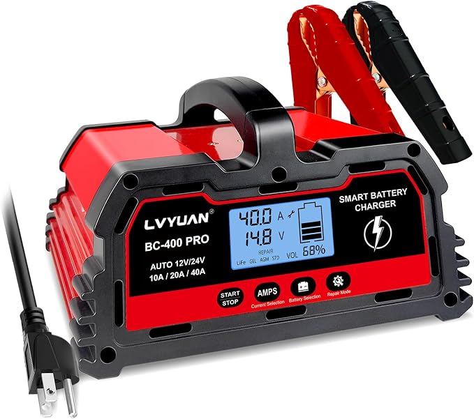 LVYUAN 40Amp Smart Car Battery Charger, 12V/24V Automotive Charger, Lead-Acid by LVYUAN