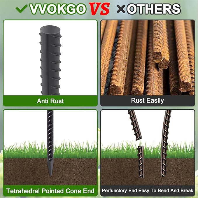 VVOKGO RebarStakes 36 Inch Ground Rebar Stakes, Heavy Duty Hook Ground Anchors - Image 3