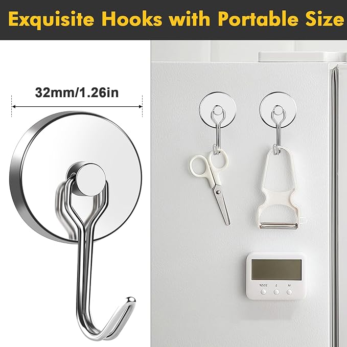 MIKEDE Magnetic Hooks, 110LB Heavy Duty Neodymium Magnet Hooks, Strong Swivel - Image 3