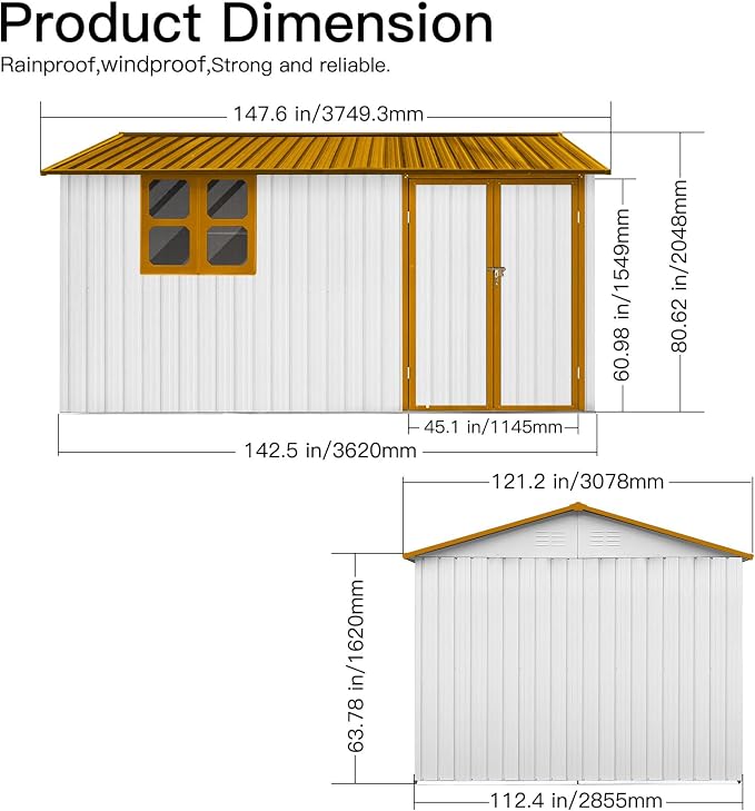 10x12 FT Outdoor Storage Shed, Large Metal Garden Shed - Image 5