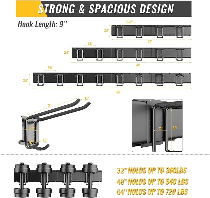 Garage Tool Rack Wall Mount – 48 inches Heavy-Duty Garden Tool Holder - Image 2