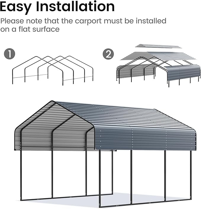 10'x15' Heavy Duty Metal Carport, Outdoor Garage Car Shelter Shade - Image 5