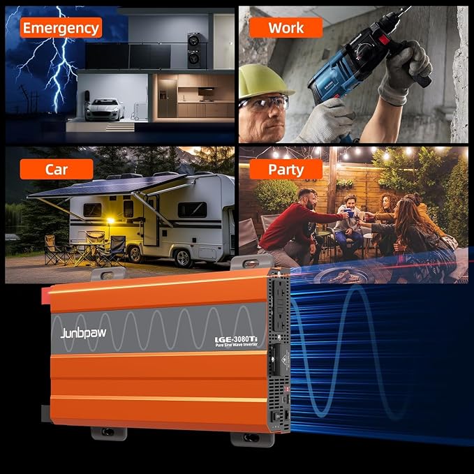 3080W Pure Sine Wave Inverter, 24V DC to 110V/120V AC, 9000W Peak, 5V/2.1A USB - Image 6