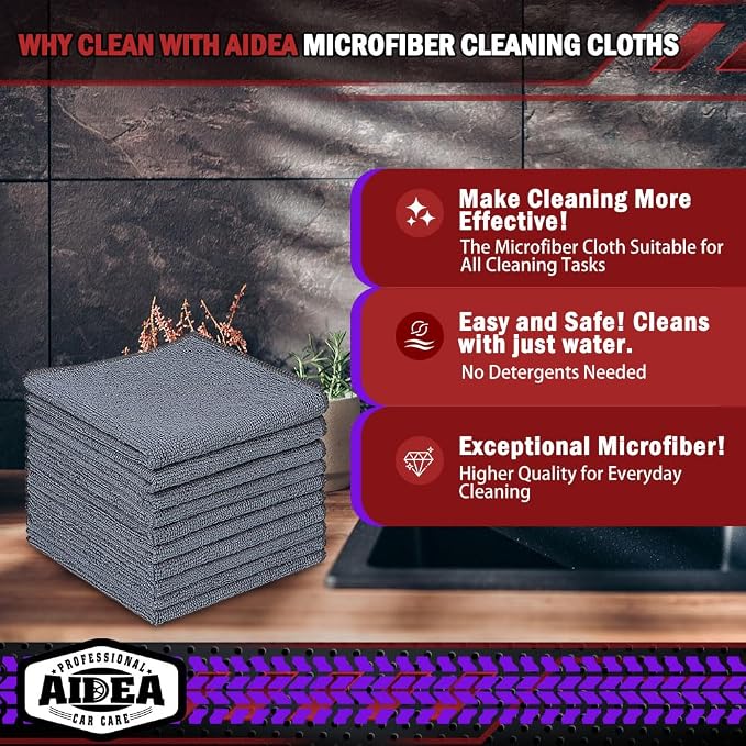 AIDEA Microfiber Cleaning Cloth Grey 20PK, Micro Fiber Cloth - Image 2