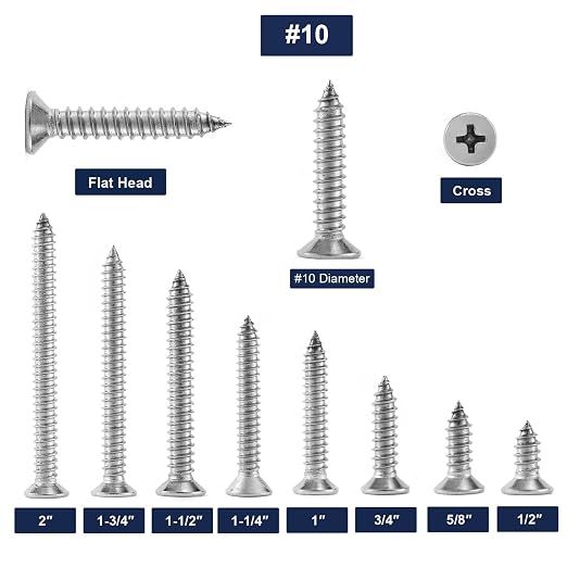 #10 x 3/4" Wood Screw 100Pcs 18-8 Stainless Steel Screws Flat Head Phillips - Image 3
