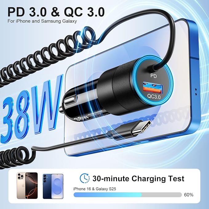 USB C Car Charger Fast Charge, Car Adapter Compatible - Image 2